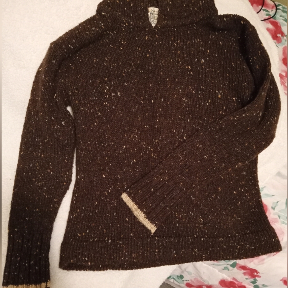 Glendalough Woolen Mills New Pure Wool Brown Speckle Hooded Sweater